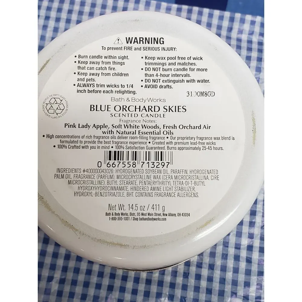 BBW Blue Orchard Skies Large 3 Wick Candle Home Fragrance Decor
